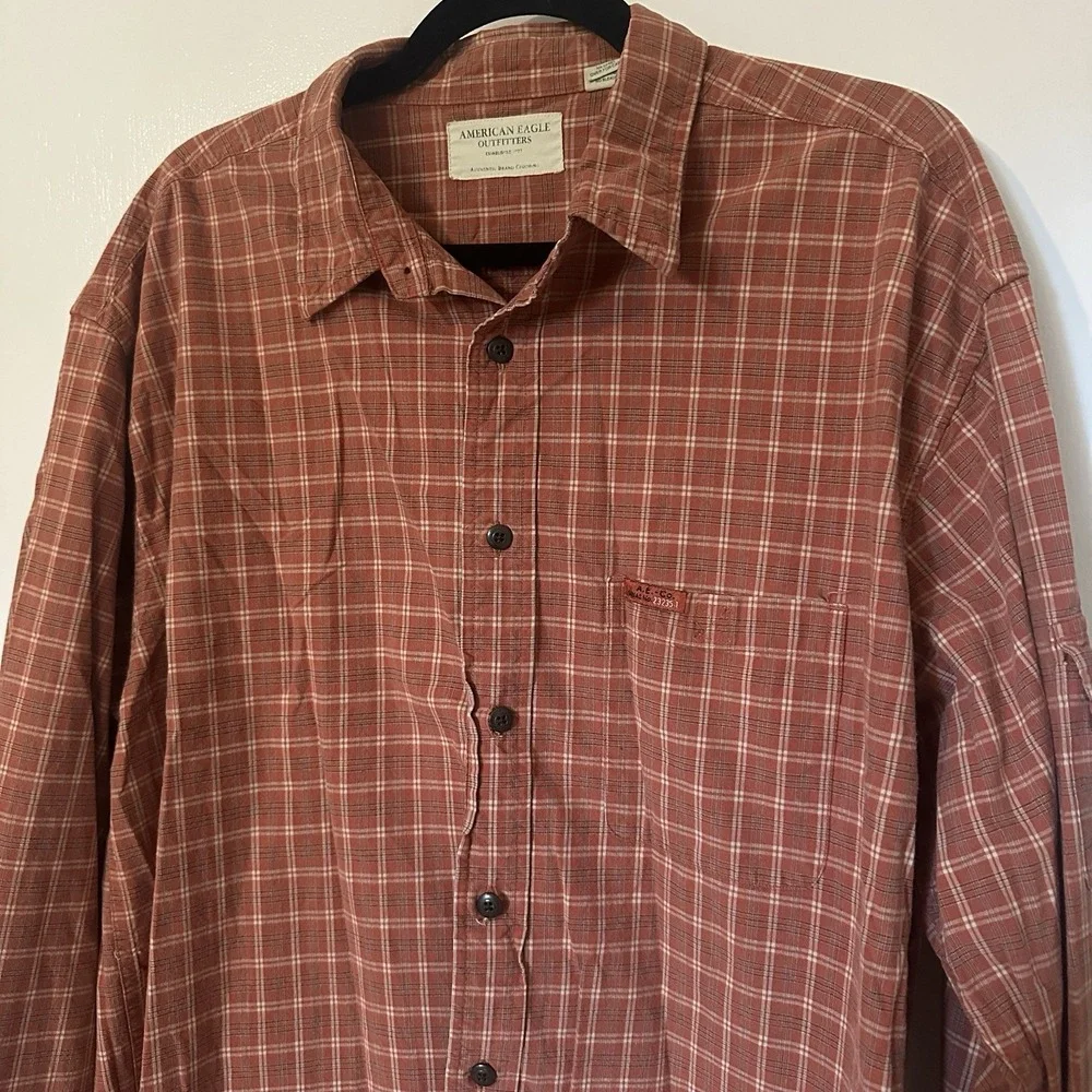 Vintage American eagle Outfitters Cotton Cargo Shirt Rust‎ Button Up Plaid L